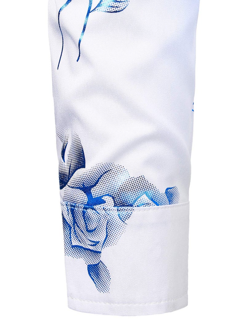 ZEROYAA Mens Hipster 3D Rose Deign Slim Fit Long Sleeve Button Up Dress Shirts ZZCL22 White Royal Blue Large - Image 5
